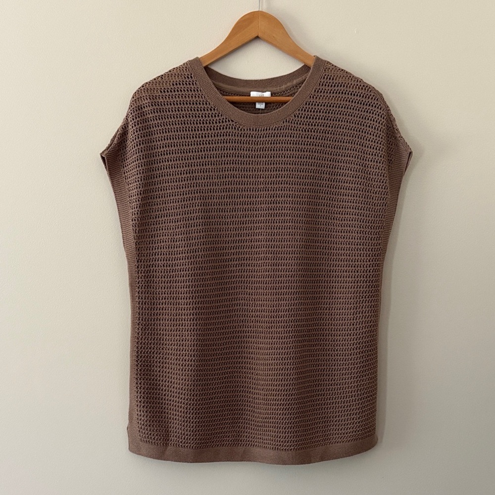 New J. Jill Relaxed‎ Open Stitch Yarn Pullover Tunic Top Sleeveless Brown Size S